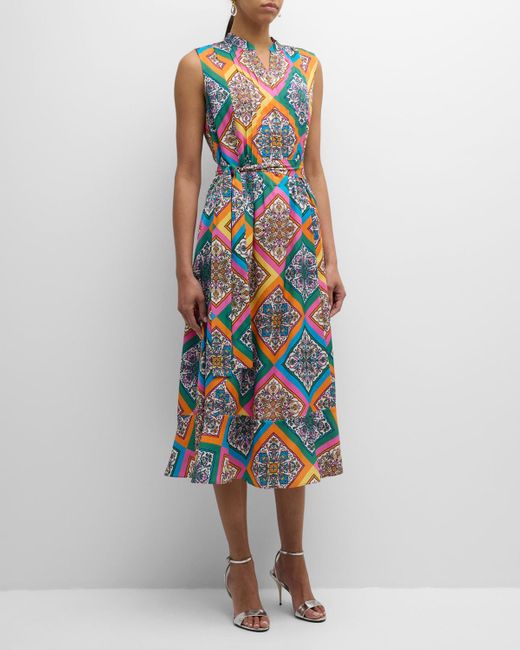 Tahari Blue The Phoebe Sleeveless Floral-Print Midi Dress