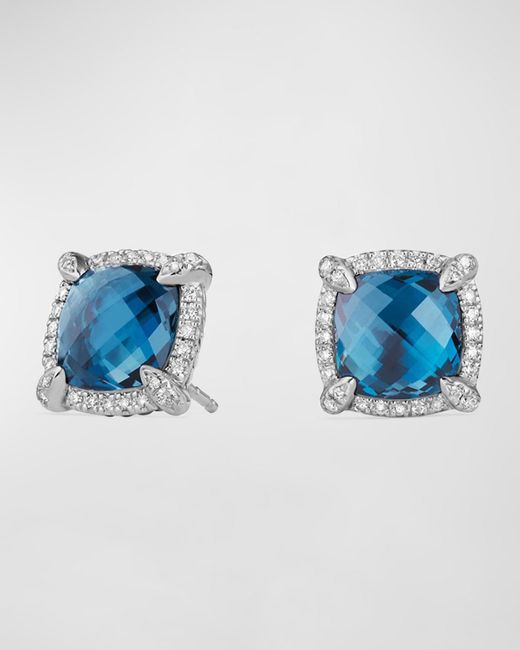 David Yurman Blue 9mm Chatelaine Stud Earrings With Diamonds