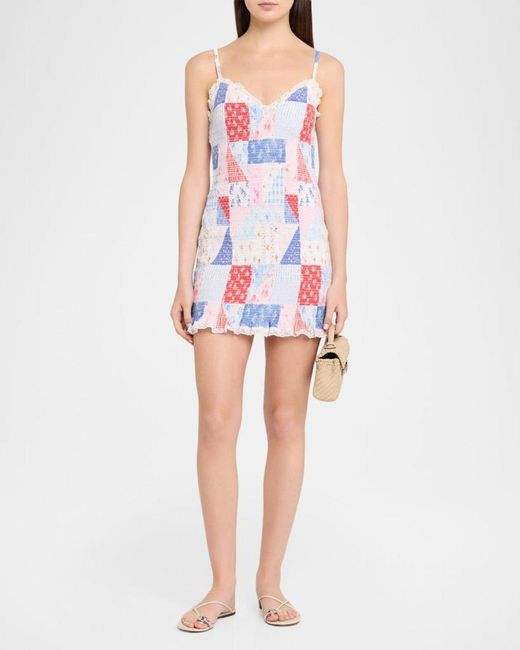 LoveShackFancy White Solier Patchwork Floral Mini Dress