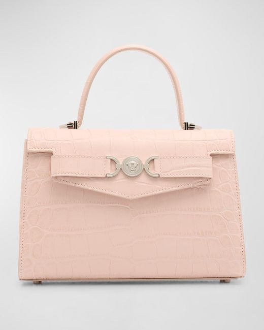 Versace Pink Medusa 95 Croc-embossed Top-handle Bag