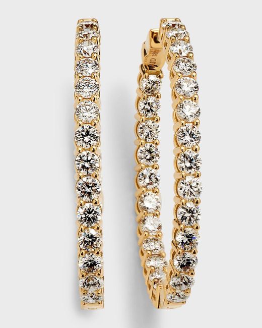 Neiman Marcus Metallic 18k Yellow Gold Round Diamond Gh/si Medium Hoop Earrings