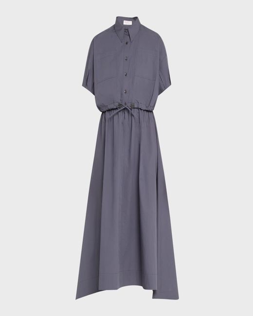 Brunello Cucinelli Blue Light-Weight Shirtdress With Fitted Waist And Monili Loop Detail