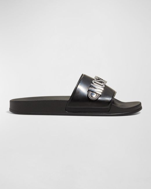 Moschino Brown Rubber Pool Slide Sandals W/ Metal Logo for men