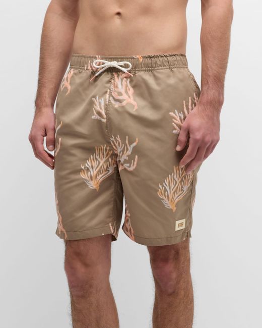 Scotch & Soda Natural Long Coral-Print Swim Shorts for men