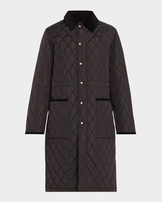 Burberry Black Corduroy-Collar Quilted Long Jacket