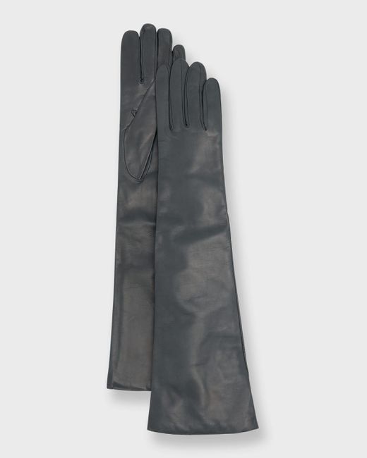Portolano Gray Long Cashmere-lined Leather Gloves