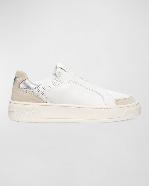 Stuart Weitzman Natural Courtside Mixed Leather Retro Low-top Sneakers