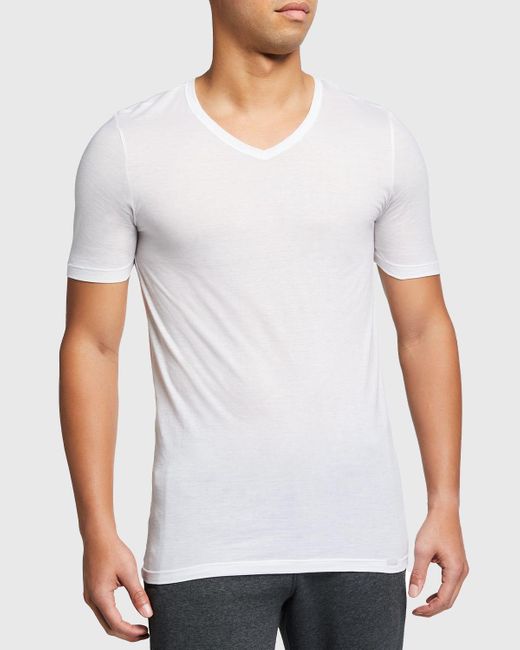 Hanro White Ultralight Cotton V-neck T-shirt for men