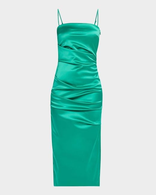 La Petite Robe Di Chiara Boni Women's Green Keiky Square-Neck Draped Satin Midi Dress La Petite Robe Di Chiara Boni Women's Green Keiky Square-Neck Draped Satin Midi Dress