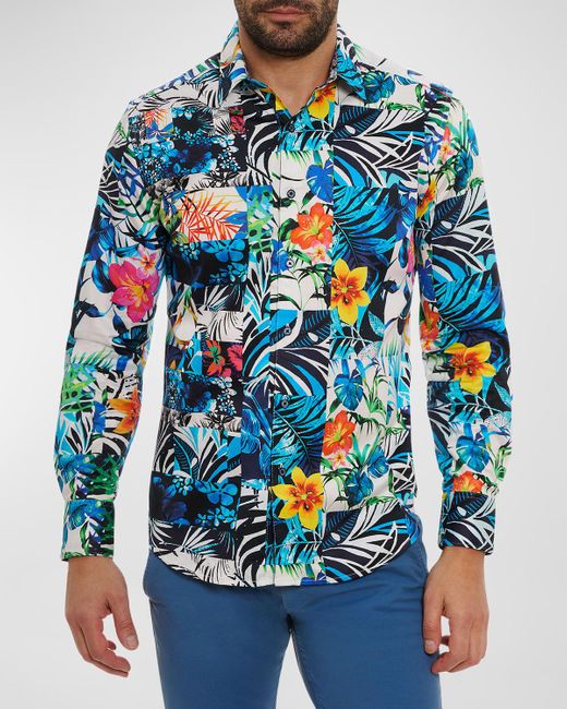 Robert Graham Blue Tahiti Cotton Sport Shirt for men