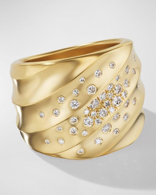 David Yurman Metallic Cable Edge Saddle Ring With Diamonds In 18k Gold, 18.8mm, Size 9