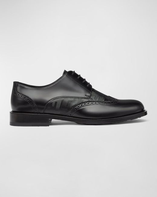 Fendi Black O'Lock Vita Leather Wingtip Derby Shoes for men
