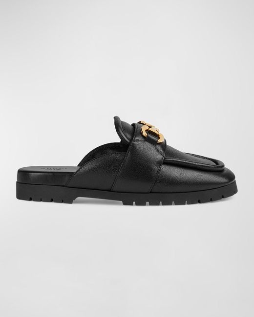 Gucci Black Airel Leather Horsebit Loafer Mules