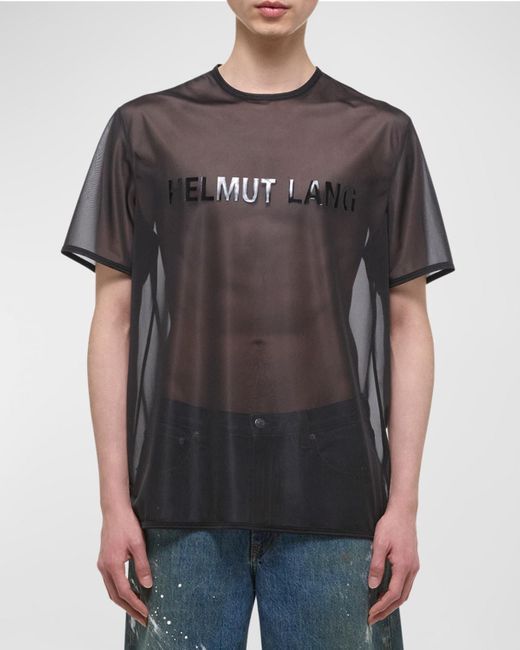 Helmut Lang Gray Sheer Logo T-Shirt for men