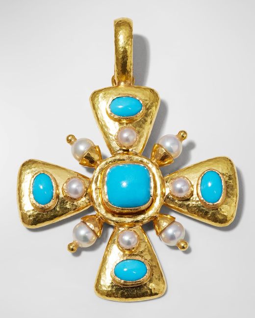 Elizabeth Locke Blue Sleeping Beauty Turquoise And Pearl Maltese Cross Pendant