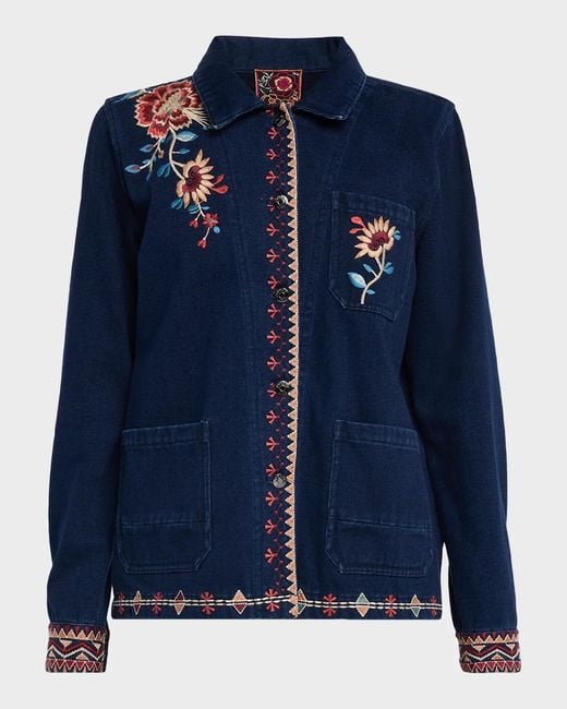 Johnny Was Blue Nadia Embroidered Worker Jacket