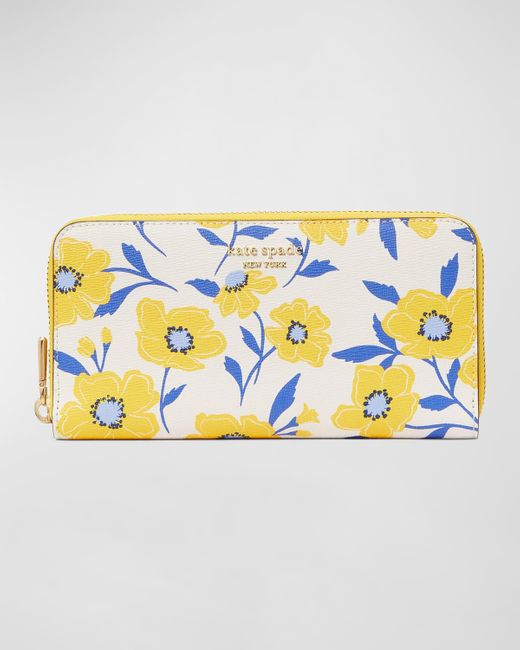Kate Spade Blue Morgan Sunshine Floral Printed Continental Wallet
