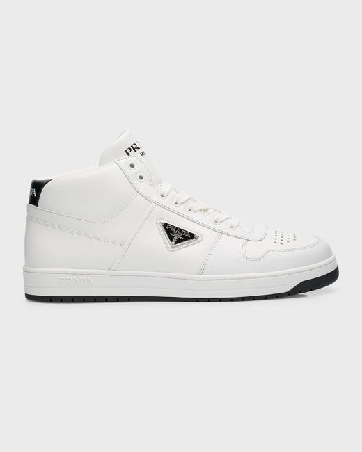 Prada White Downtown Vitello High Top Sneakers for men