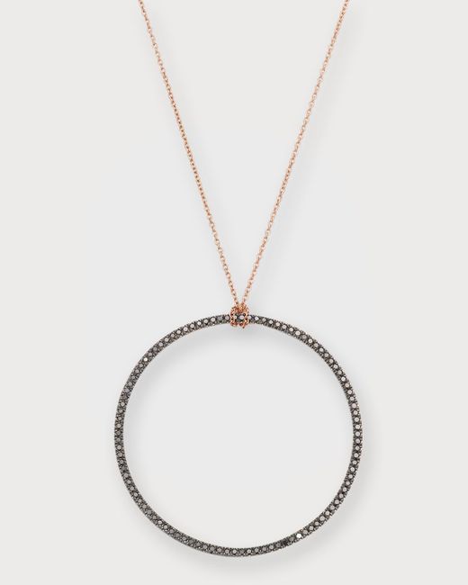 Ginette NY Natural 18k Rose Gold Black Diamond Circle On Chain Necklace
