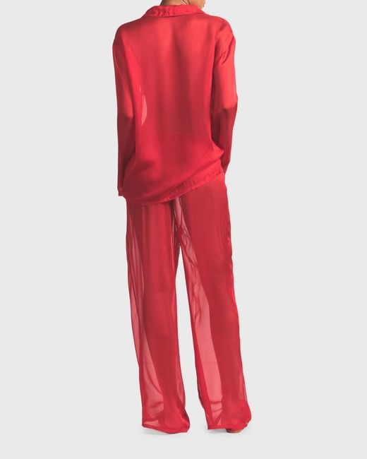 Skims Red Button-Down Sheer Silk Lounge Set