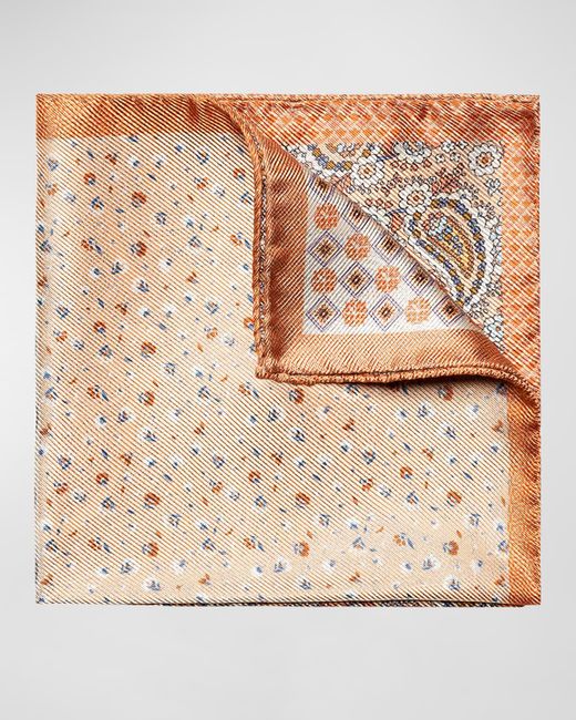Eton of Sweden Natural Paisley-Print Silk Pocket Square for men