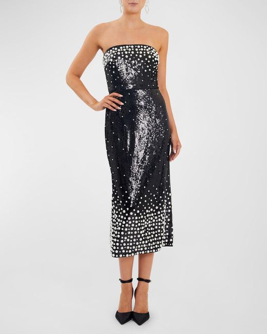 Rebecca Vallance Blue Denise Strapless Embellished Sequin Midi Dress