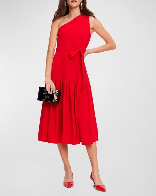 Kate Spade One-shoulder Tech Satin Midi Dress in Red