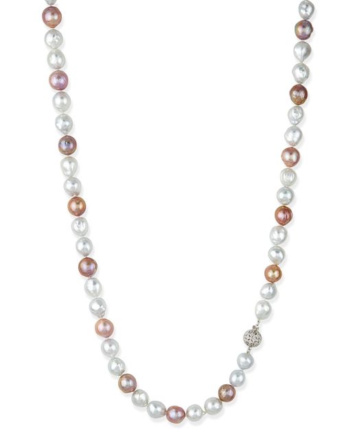 Belpearl Metallic Pink & White Opera Pearl Necklace With Diamond Clasp