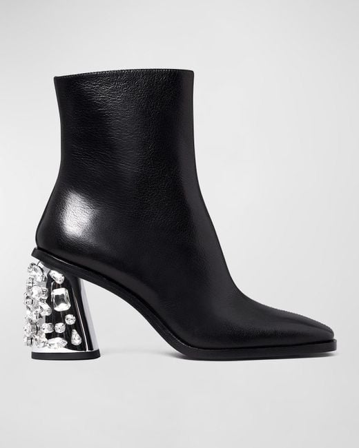 Tory Burch Embellished Heel Leather Ankle Boots in Black | Lyst