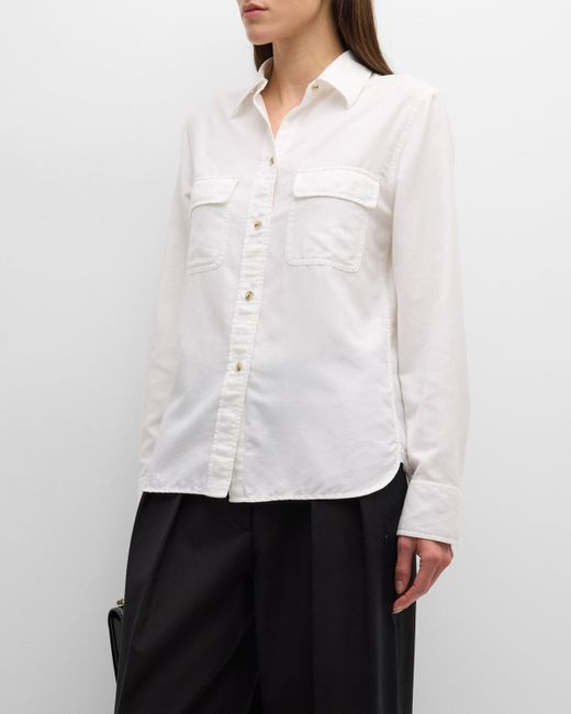 Vince White Utility Cotton And Silk Long-sleeve Button-front Shirt