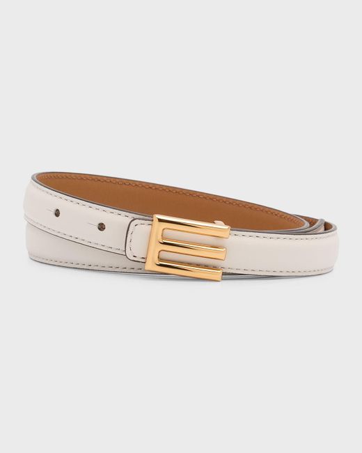 Etro White E-monogram Reversible Leather & Brass Skinny Belt