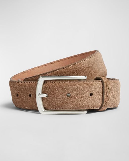 Zegna Brown Triple Stitch Leather Belt for men