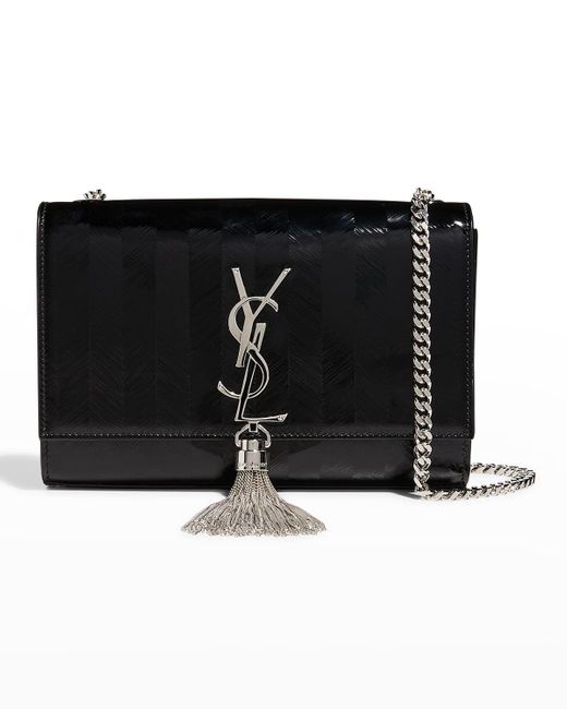 Saint Laurent Kate Small Ysl Stripe Patent Crossbody Bag in Black Lyst