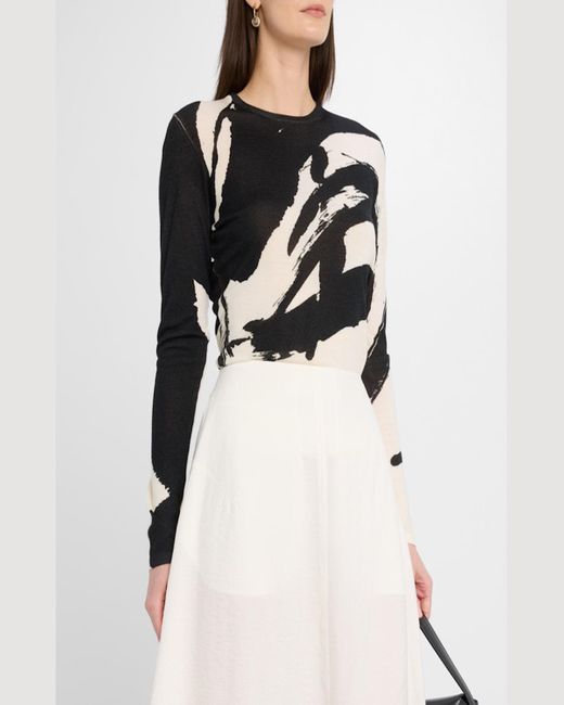 Jason Wu Black Abstract Long Sleeve Merino Wool Sweater