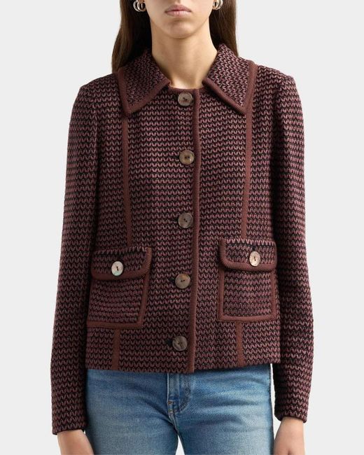 Misook Brown Graphic Textured Knit Jacket