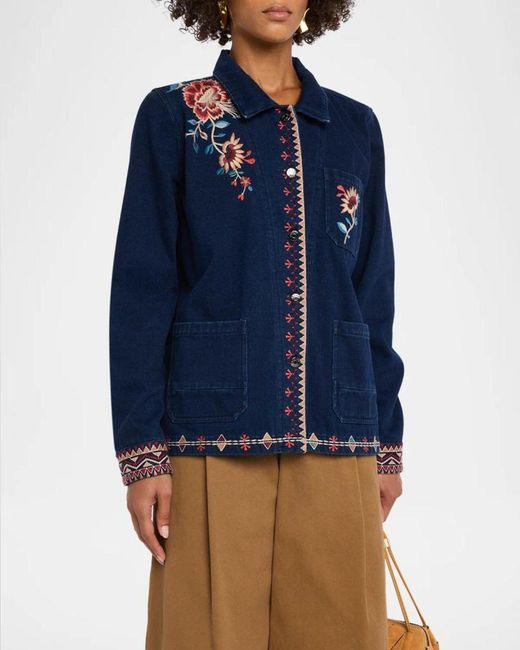 Johnny Was Blue Nadia Embroidered Worker Jacket