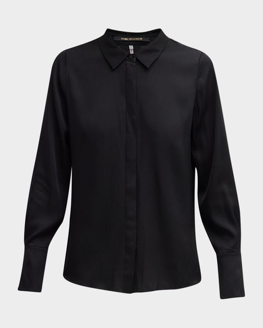 Kobi Halperin Black Larissa Split-Cuff Button-Down Blouse