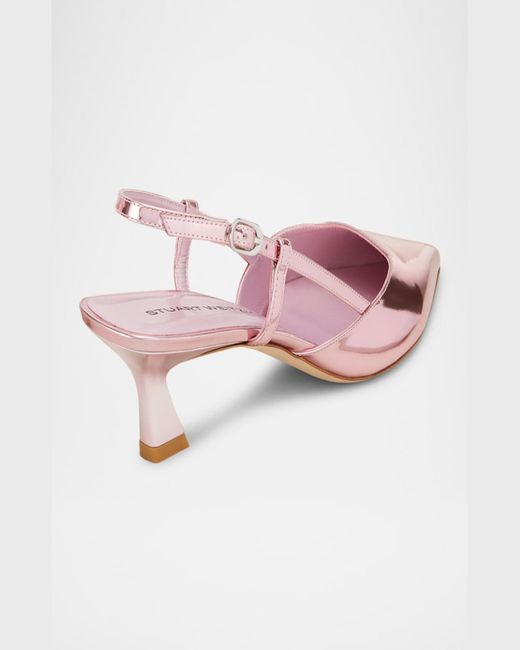 Stuart Weitzman Pink Vinnie Metallic Kitten Slingback Pumps