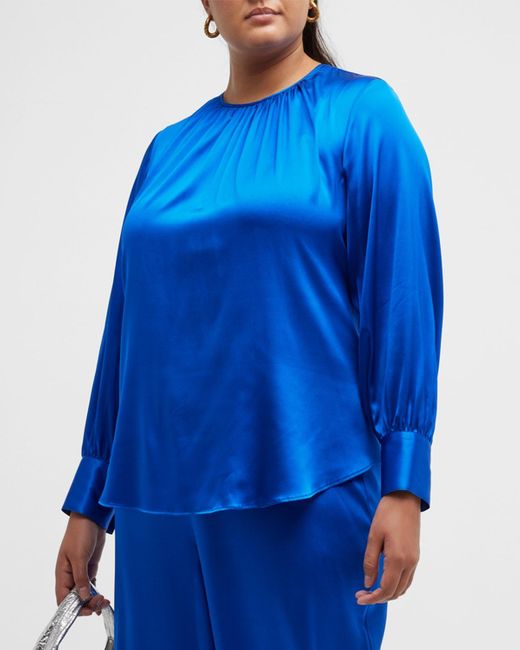 Gabriella Rossetti Blue Mimosa Shirring Silk Blouse