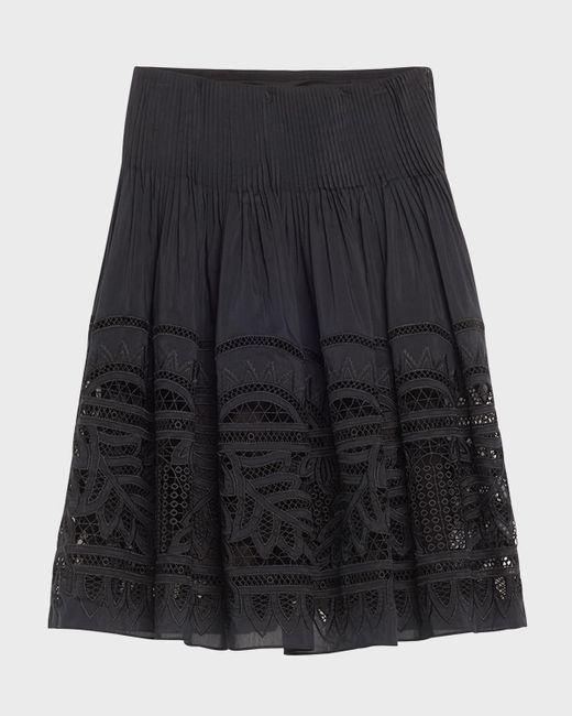 Kobi Halperin Black Tayla Pleated Embroidered Midi Skirt