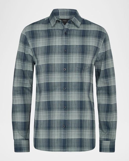 Vince Blue Big Sky Plaid Cotton Button-Down Shirt for men