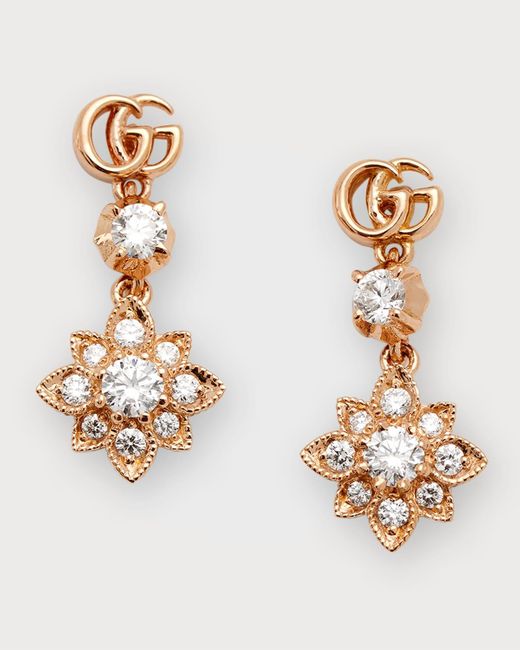 Gucci Metallic Flora 18k Rose Gold & Diamond Drop Earrings