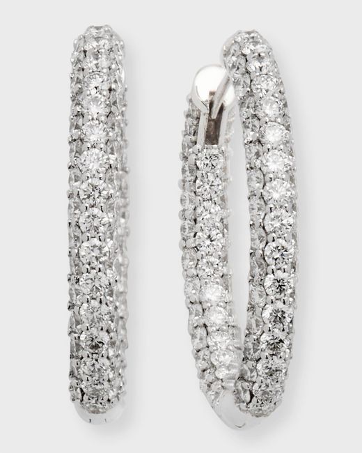 Neiman Marcus Medium Pave Diamond Hoop Earrings In 18k White Gold