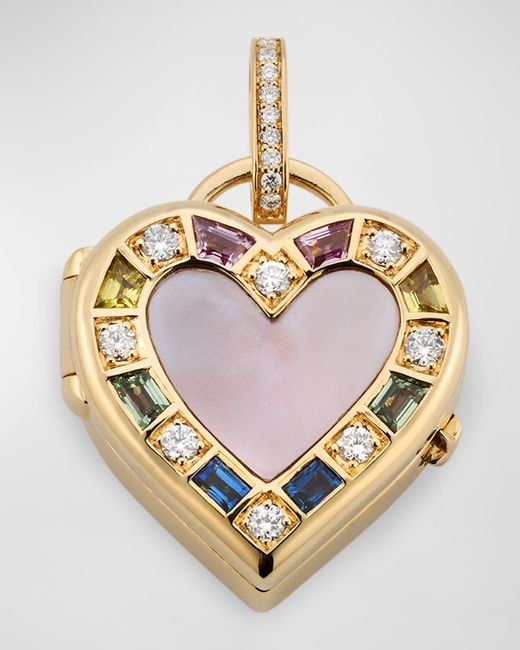Sorellina Metallic 18K Locket With Mother Of Pearl, Sapphires And Gh-Si Diamonds, 30X20Mm