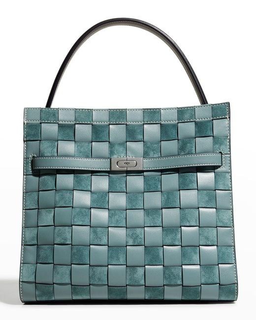 Tory Burch Lee Radziwill Double Woven Satchel Bag in Blue | Lyst