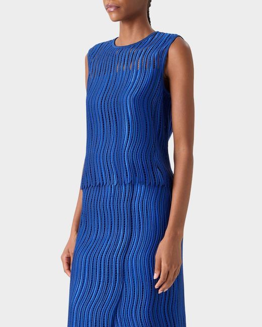 Akris Blue Techno Wave Guipure Lace Blouse