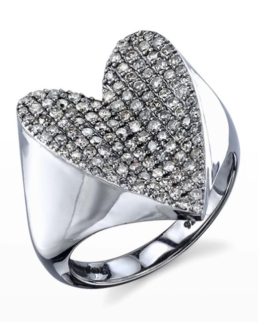 Sheryl Lowe White Pave Diamond Heart Ring, Size 7