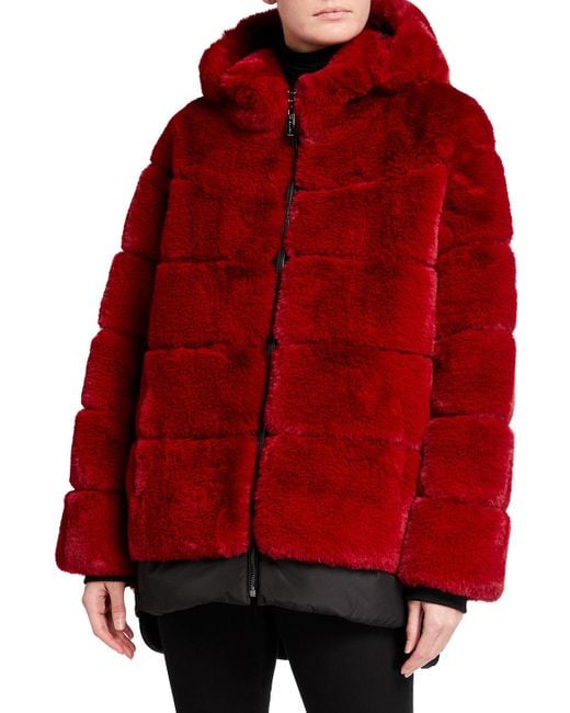 Belle Fare The Kaltag Faux-fur Hooded Coat in Red | Lyst