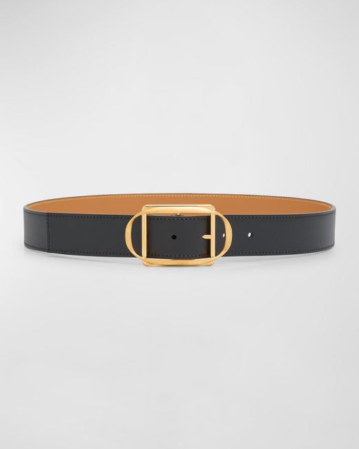 Loewe Gray Curved Buckle Leather Belt