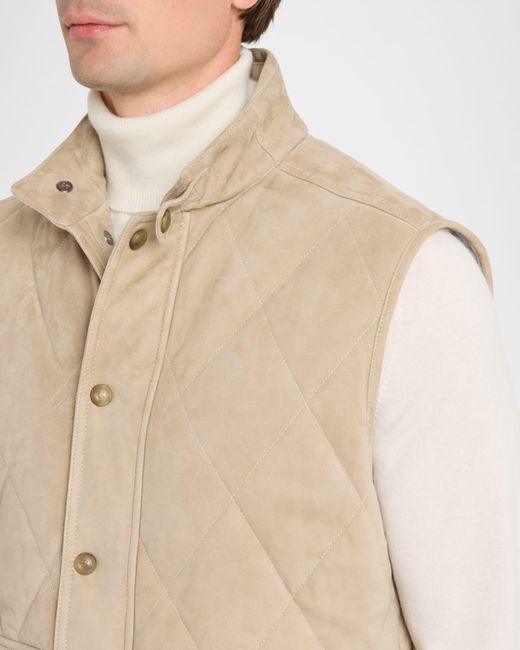 Ralph Lauren Men's Natural Apos;S Carleton Quilted Suede Full-Zip Vest